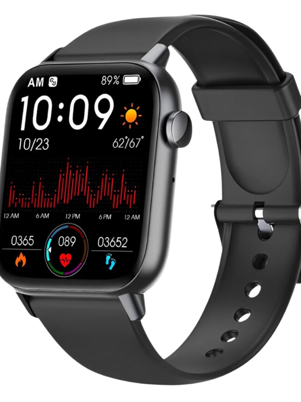 Black Smart Fitness Watch with Heart Rate & Activity Tracking